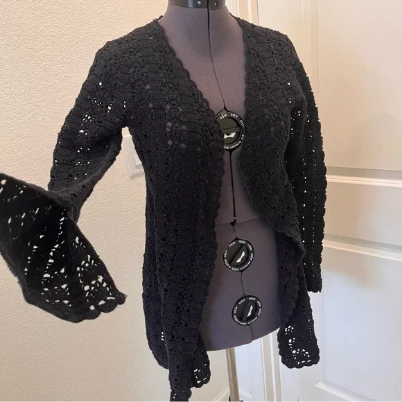 Say What? Black Open-Front Crochet Cardigan - Picture 2 of 11